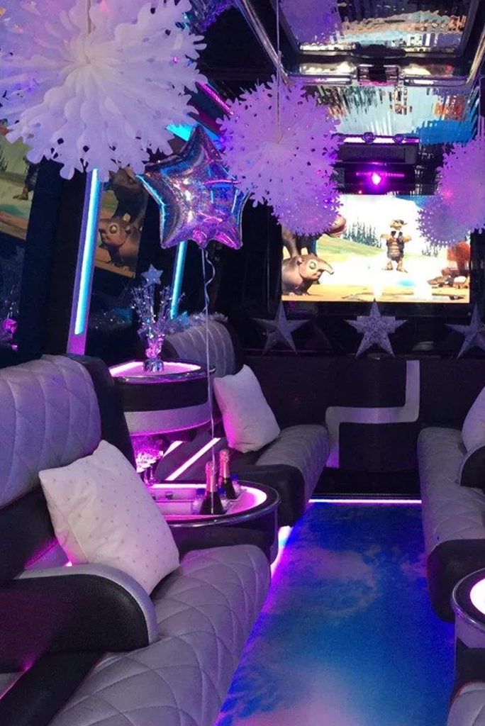 A decorated limousine for a birthday party