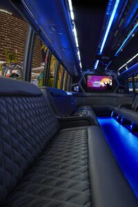 The inner view of a luxury new jersey party bus limo in the US