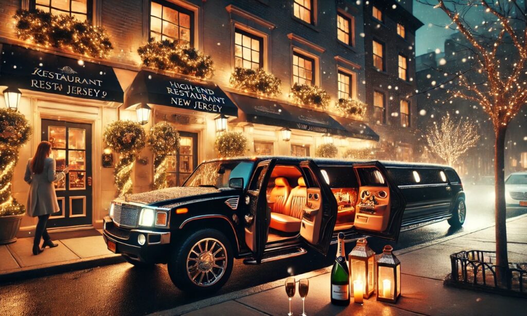 A limo is parked outside of a hotel.