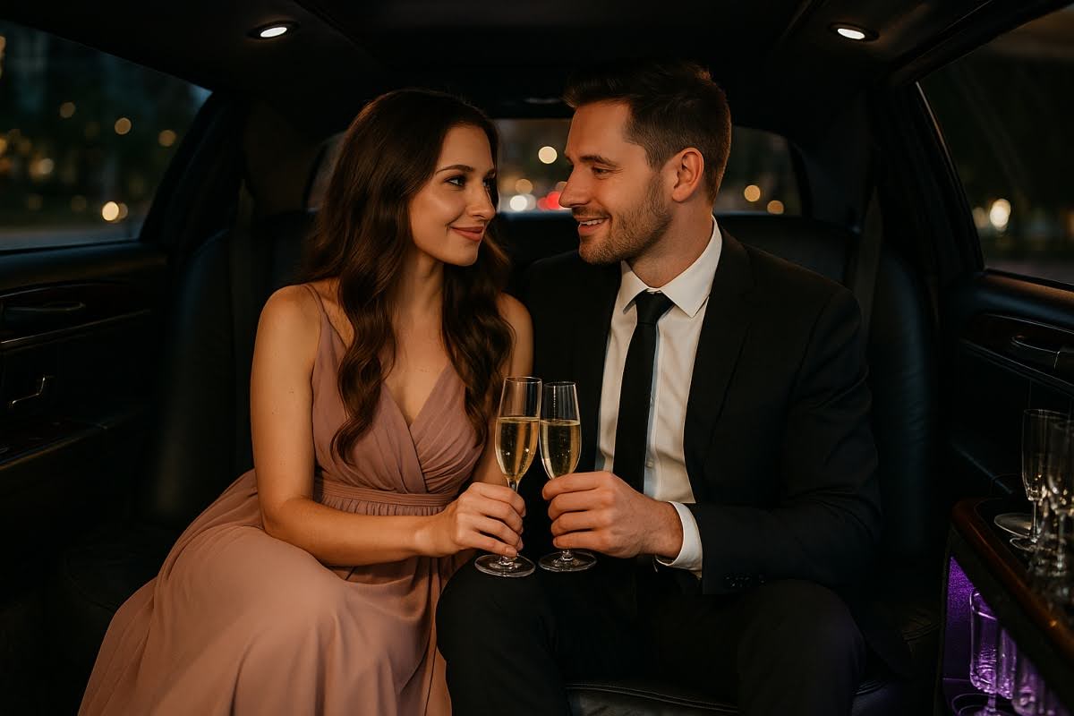Romantic limousine ride.