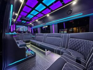 interior of a limo bus